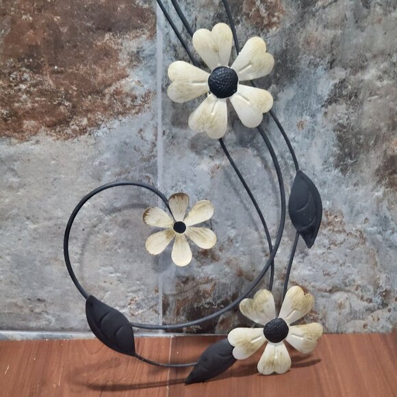 Metallic Yellow Flower Vine Wall Sculpture Wall Art Vertical Hanging - Picture 3 of 12